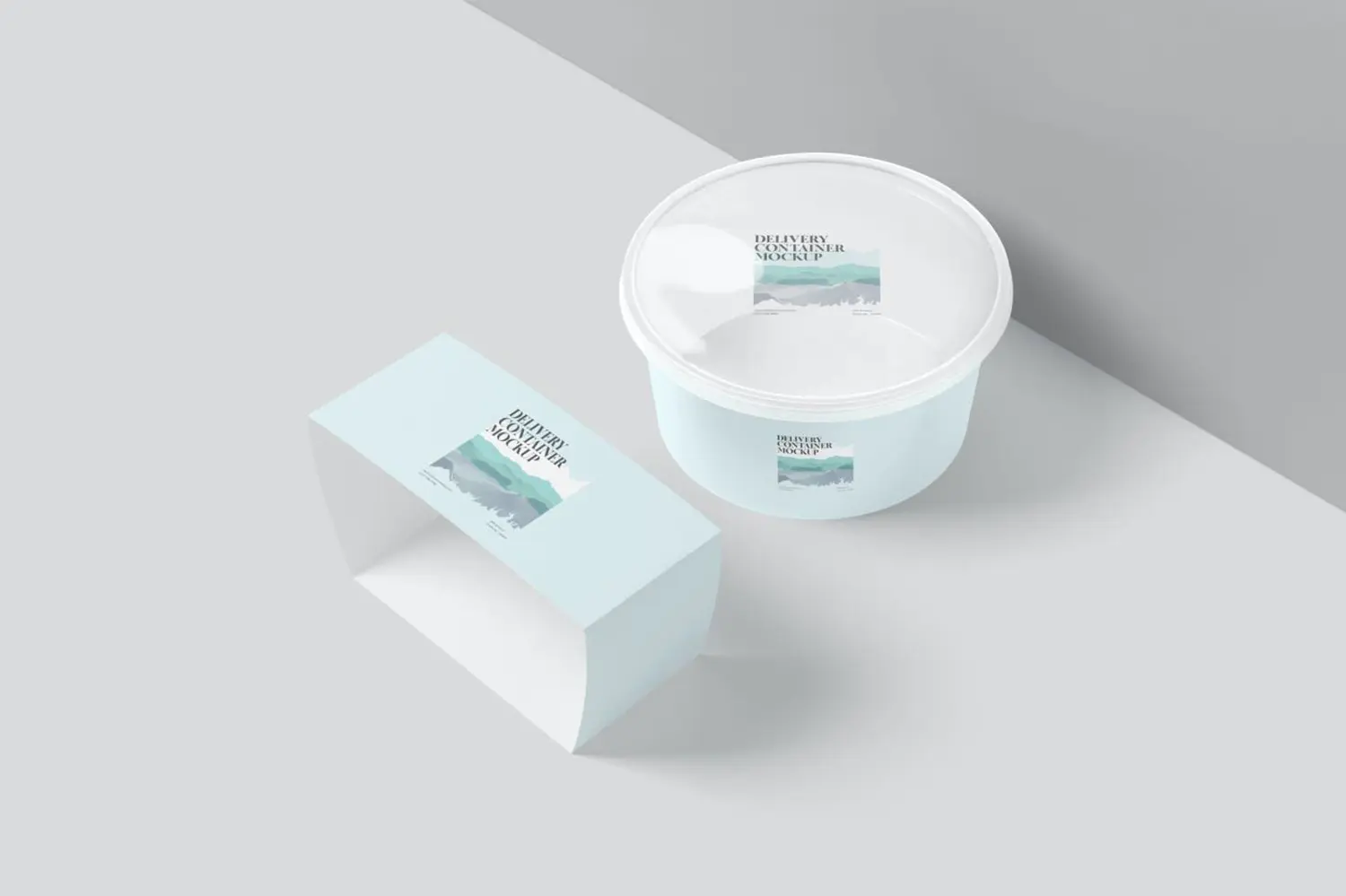 56 圆形塑料盒一次性外卖打包盒腰封纸套样机psd模板 Round Plastic Box Sleeve Mockups