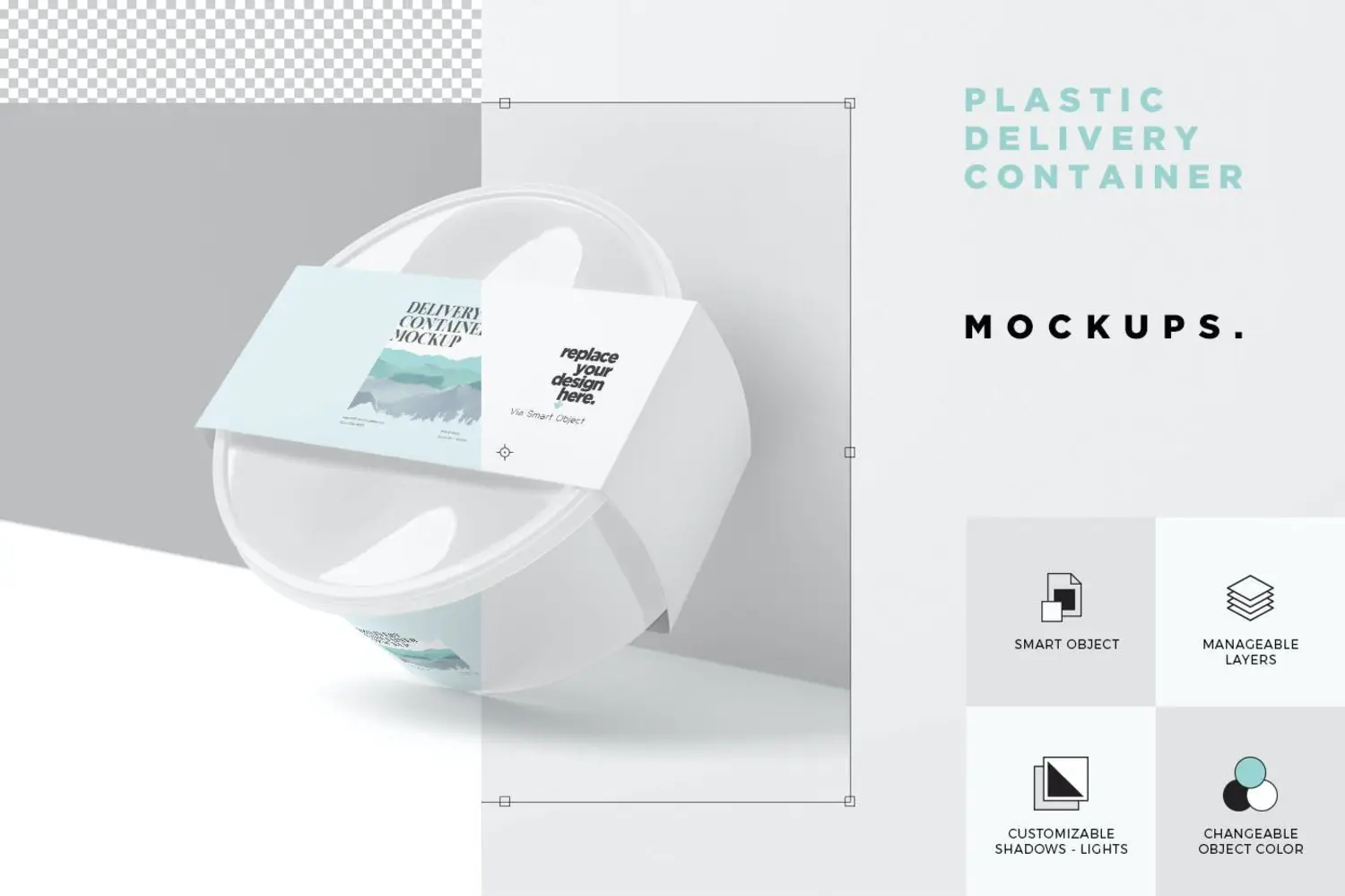 56 圆形塑料盒一次性外卖打包盒腰封纸套样机psd模板 Round Plastic Box Sleeve Mockups