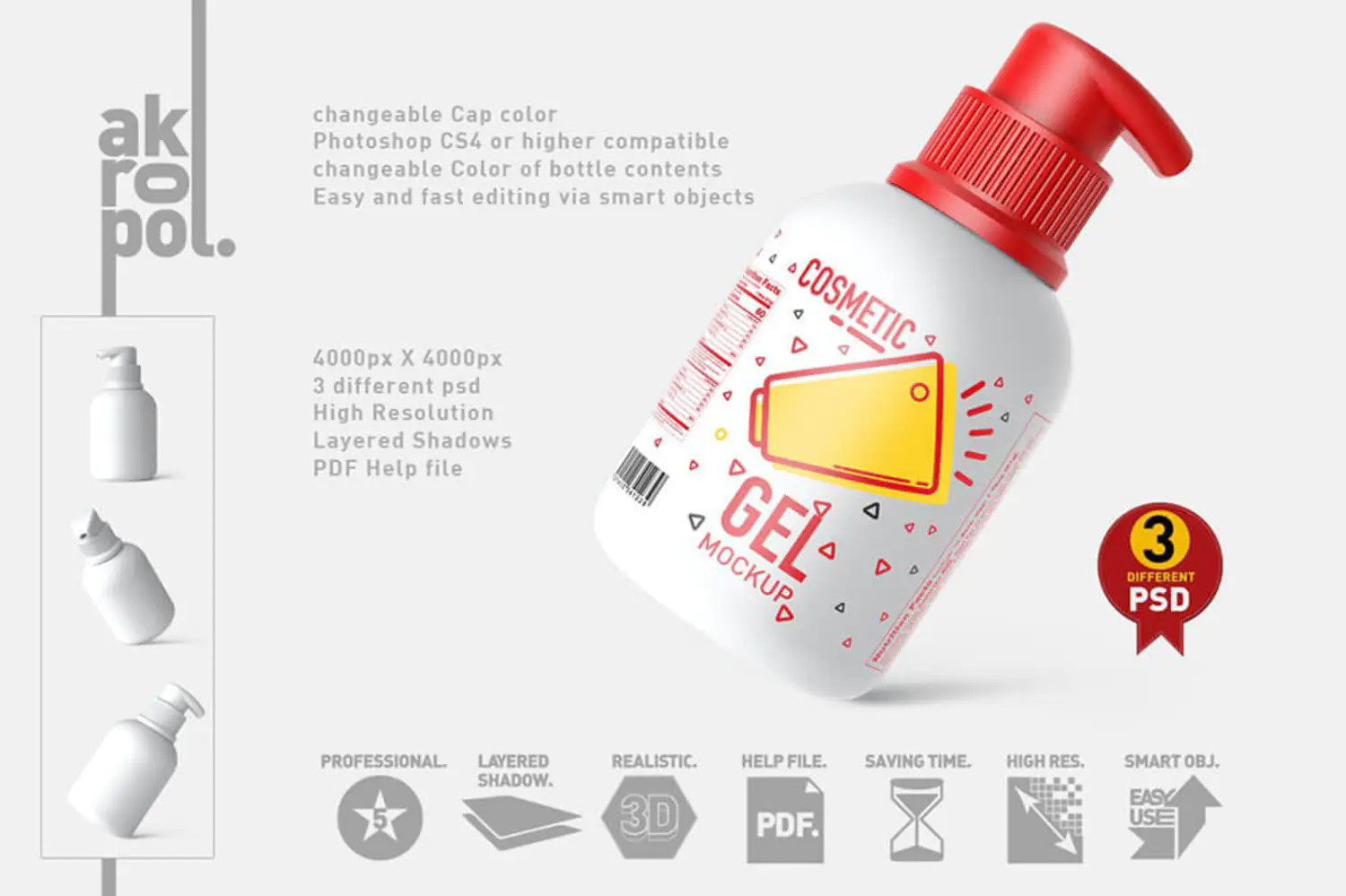 6 化妆品瓶子包装挤压瓶PS样机 (psd)Bottle Cosmetic Mockup 6102772