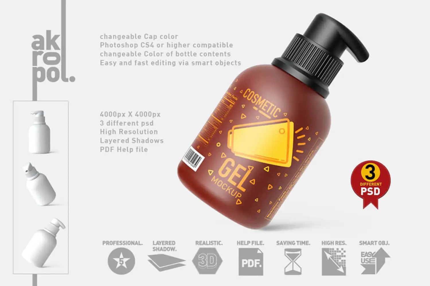 6 化妆品瓶子包装挤压瓶PS样机 (psd)Bottle Cosmetic Mockup 6102772