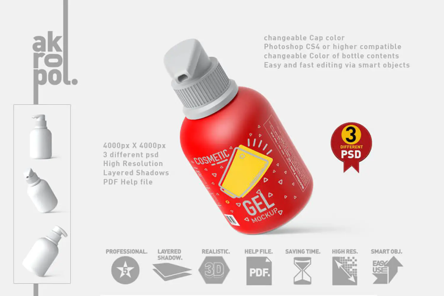 6 化妆品瓶子包装挤压瓶PS样机 (psd)Bottle Cosmetic Mockup 6102772