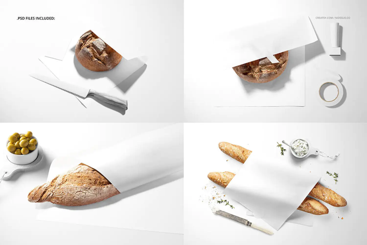 7 面包食品安全纸品牌VI样机套装Noissue Food Safe Paper Mockup Set 6387948