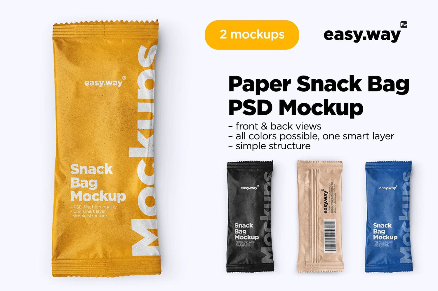 73 牛皮纸食品糖果零食巧克力包装袋PSD样机Kraft Paper Snack Bag PSD Mockup 5819355