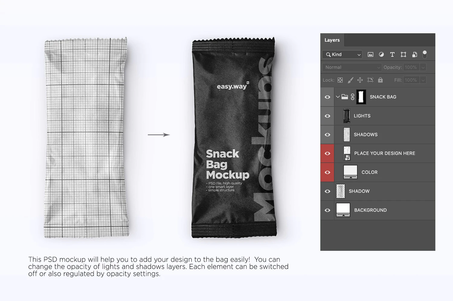 73 牛皮纸食品糖果零食巧克力包装袋PSD样机Kraft Paper Snack Bag PSD Mockup 5819355