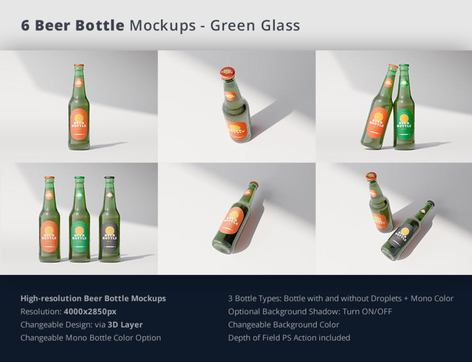 79 啤酒可乐玻璃瓶品牌包装设计样机模板 Beer Bottle Mockup 3