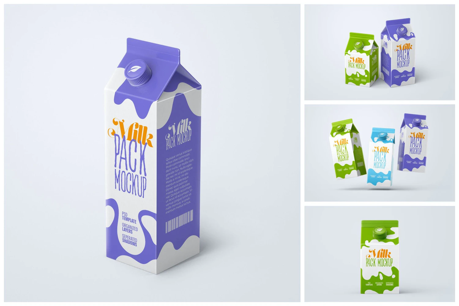 88 扭盖牛奶盒纸盒包装设计PS样机集v1 Milk Carton Box Mockup Set  Packaging Design