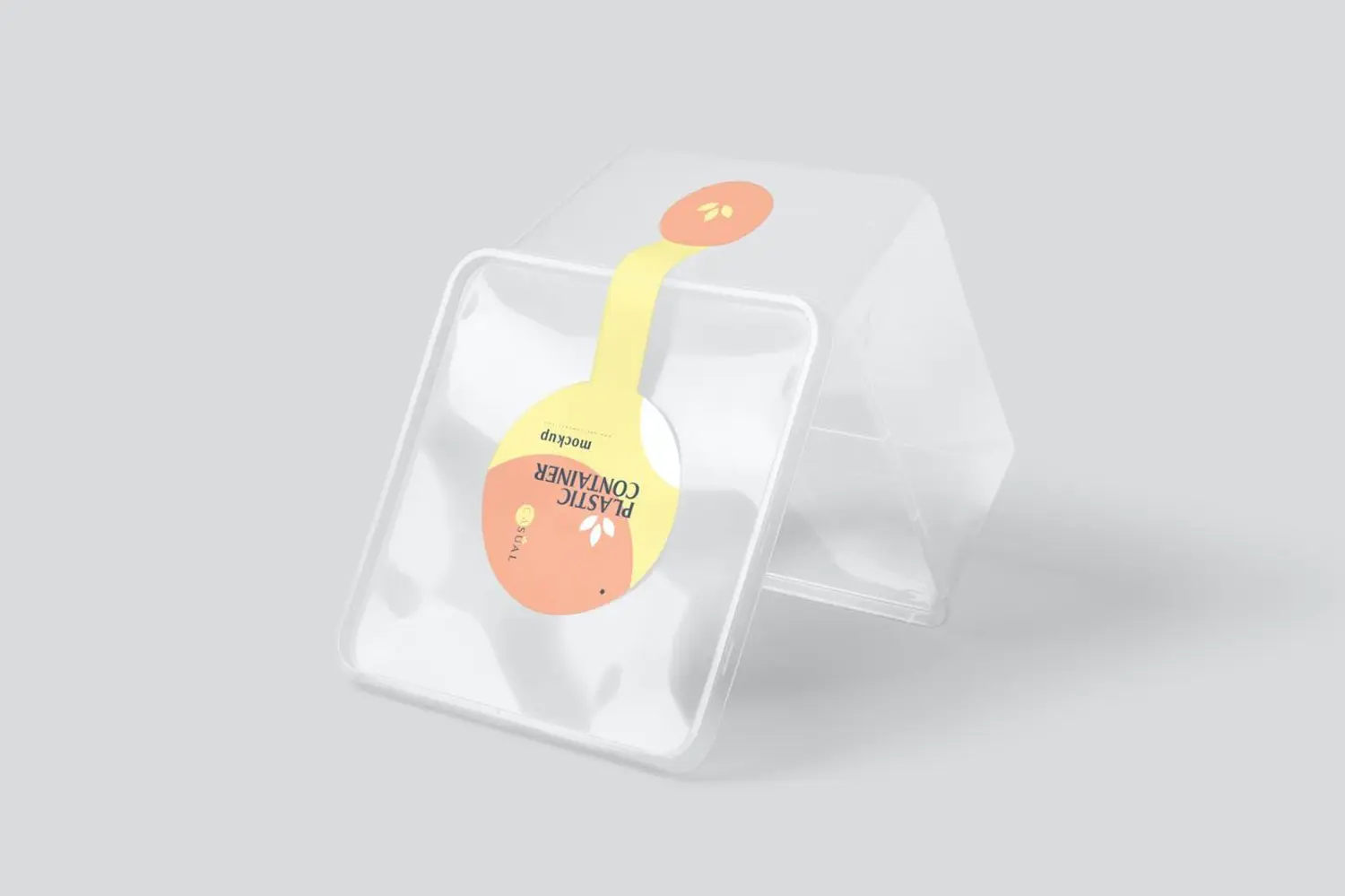 95 方形塑料盒一次性外卖打包保鲜盒PV标签样机psd模板 Square Plastic Box Label Mockups