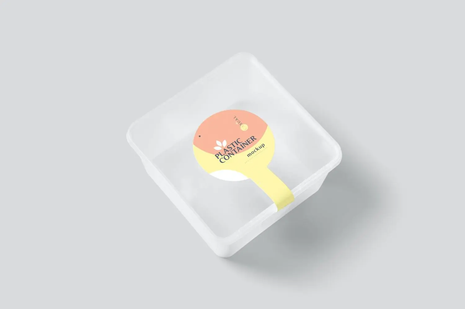 95 方形塑料盒一次性外卖打包保鲜盒PV标签样机psd模板 Square Plastic Box Label Mockups