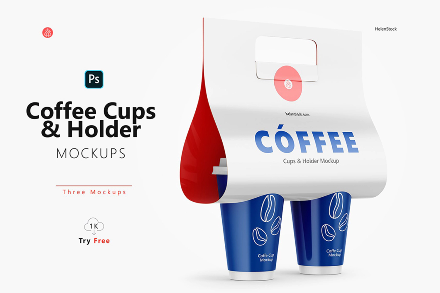 5 外卖咖啡杯品牌包装设计样机 (psd)Coffee Cups and Holder Mockup 5686557
