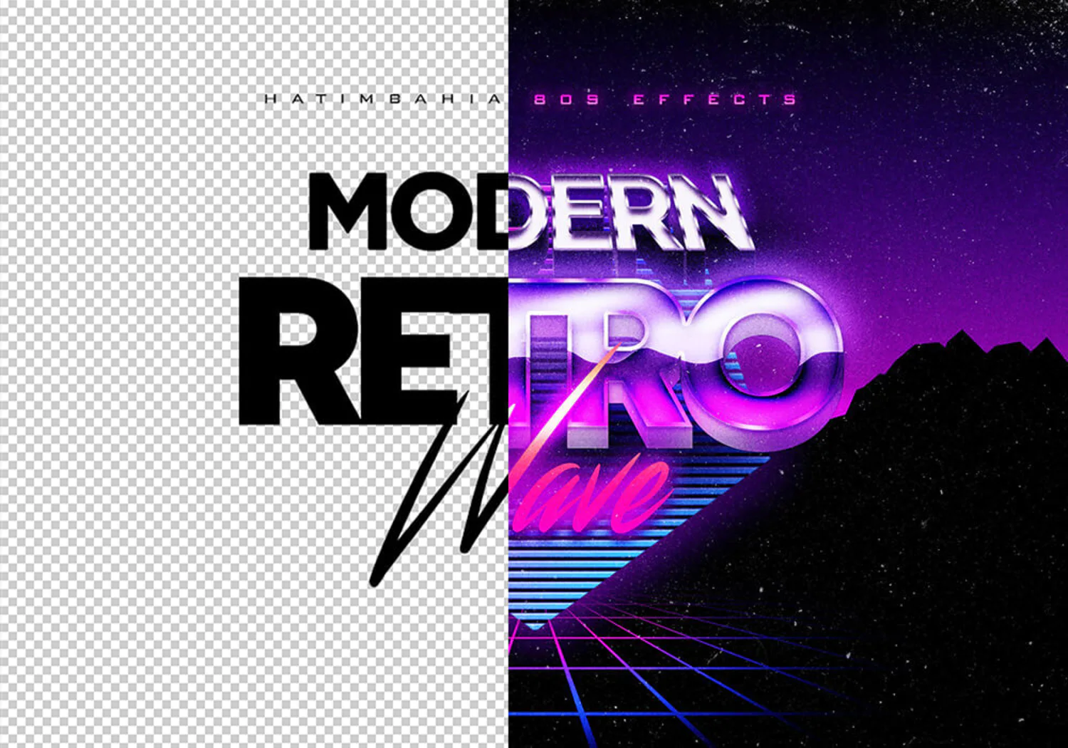 39 复古80年代反向蒸汽波金属街机文字效果一键生成PS样式 (psd)80s Retrowave Text Effects Vol.1 6435159