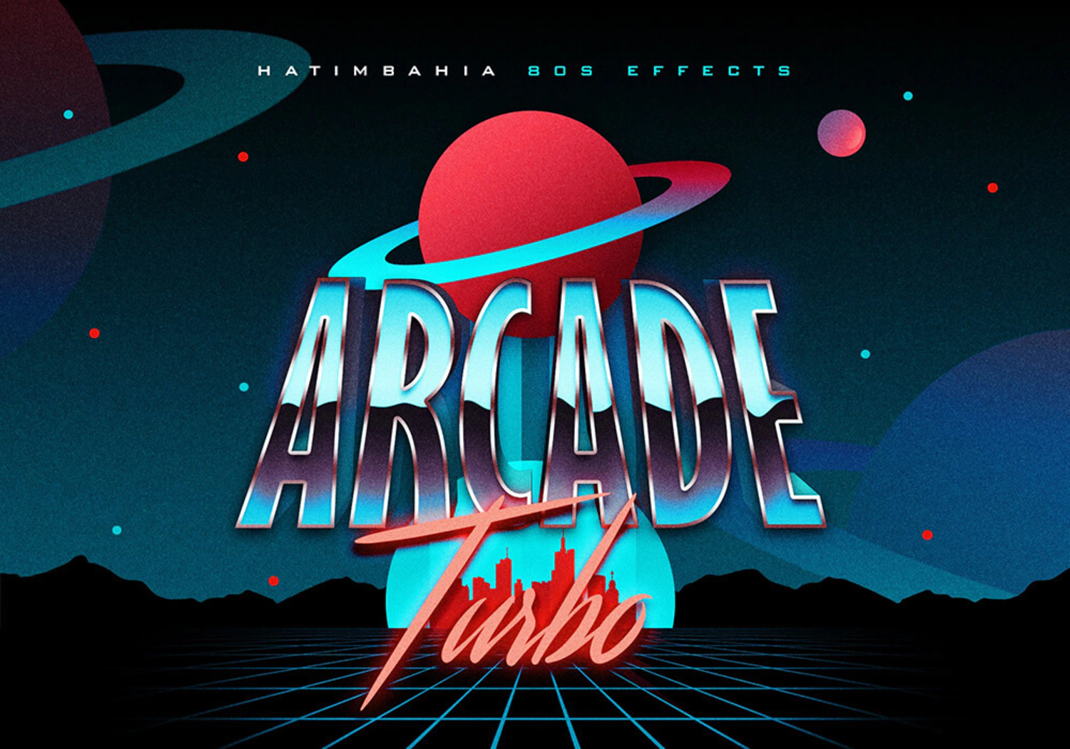 39 复古80年代反向蒸汽波金属街机文字效果一键生成PS样式 (psd)80s Retrowave Text Effects Vol.1 6435159