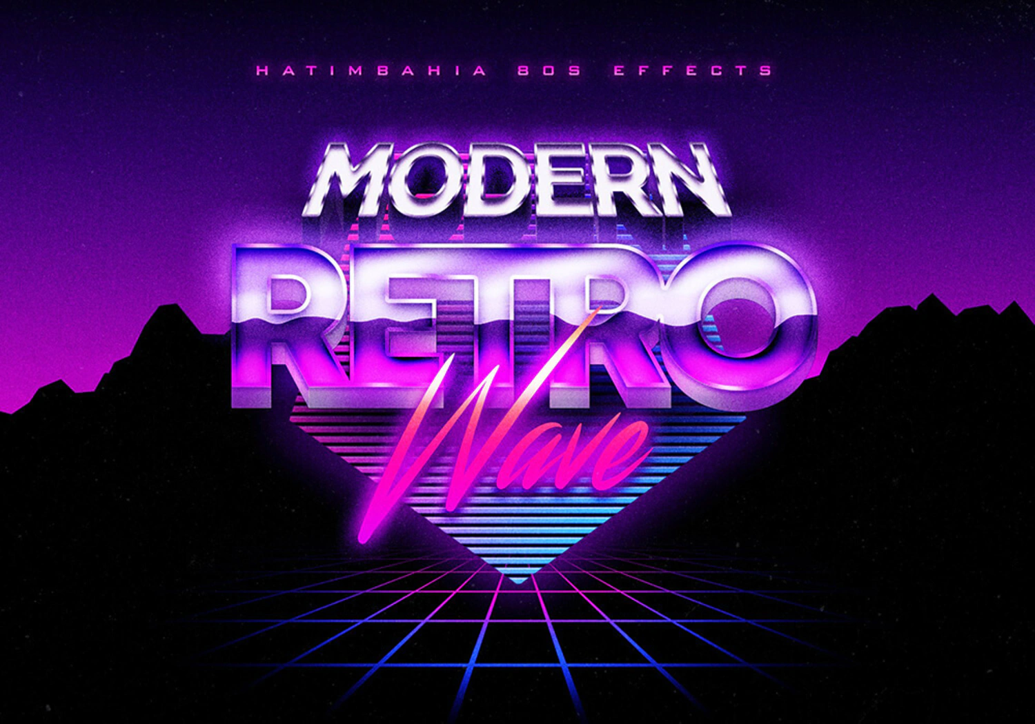 39 复古80年代反向蒸汽波金属街机文字效果一键生成PS样式 (psd)80s Retrowave Text Effects Vol.1 6435159