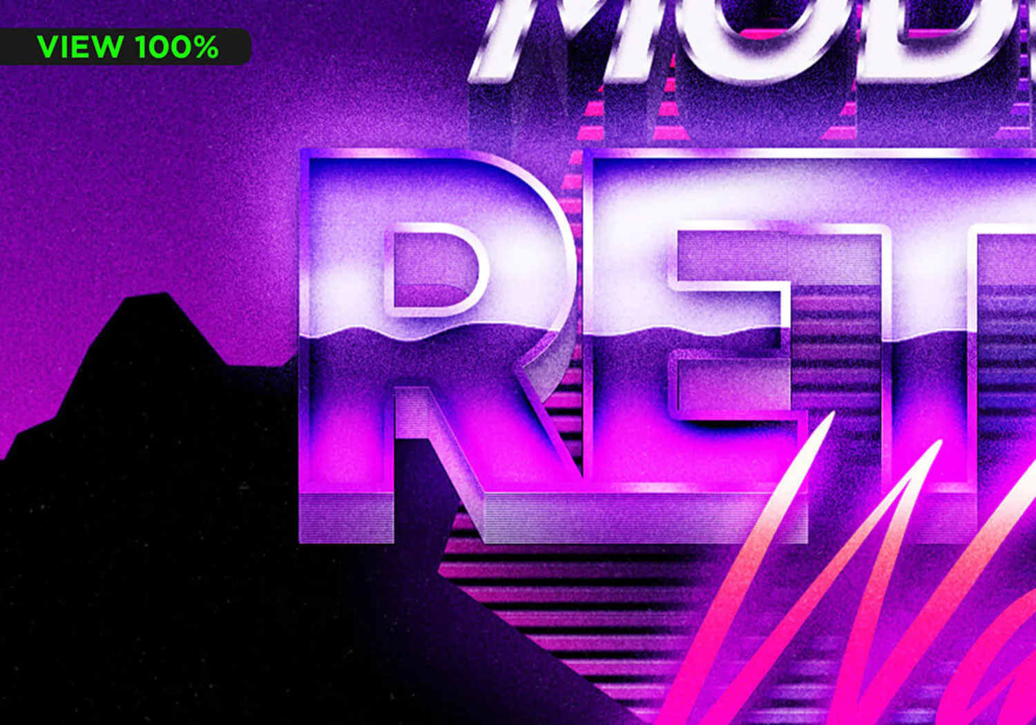 39 复古80年代反向蒸汽波金属街机文字效果一键生成PS样式 (psd)80s Retrowave Text Effects Vol.1 6435159