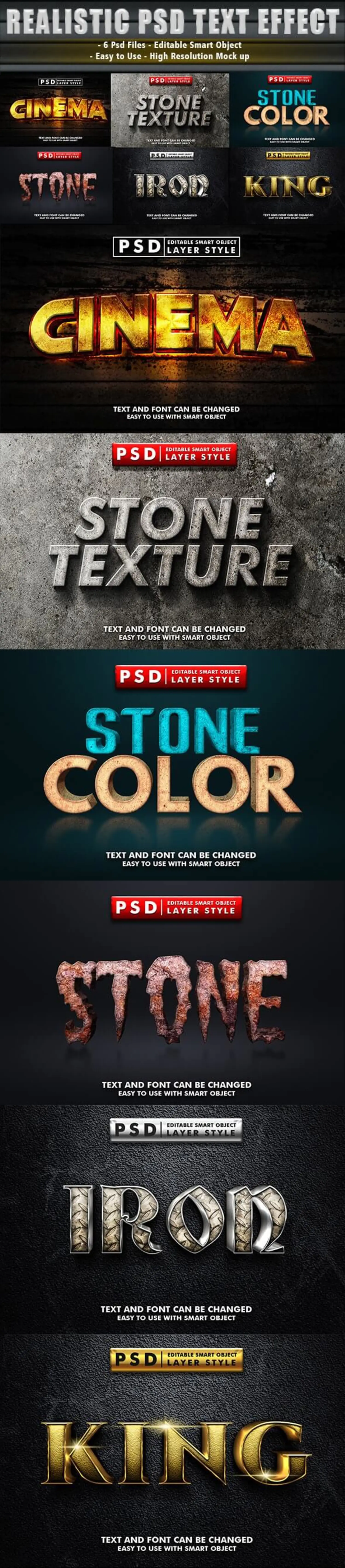 5 3D逼真特效文本一键生成样式 (psd)Set of 3D Realistic Text Effect 37182266