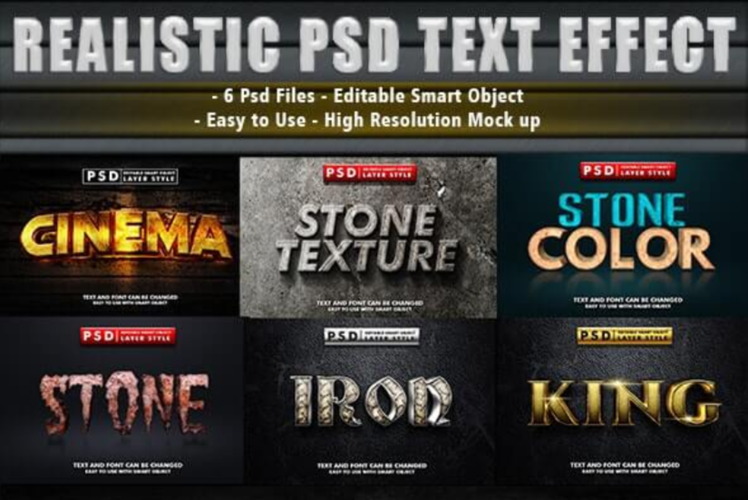 5 3D逼真特效文本一键生成样式 (psd)Set of 3D Realistic Text Effect 37182266