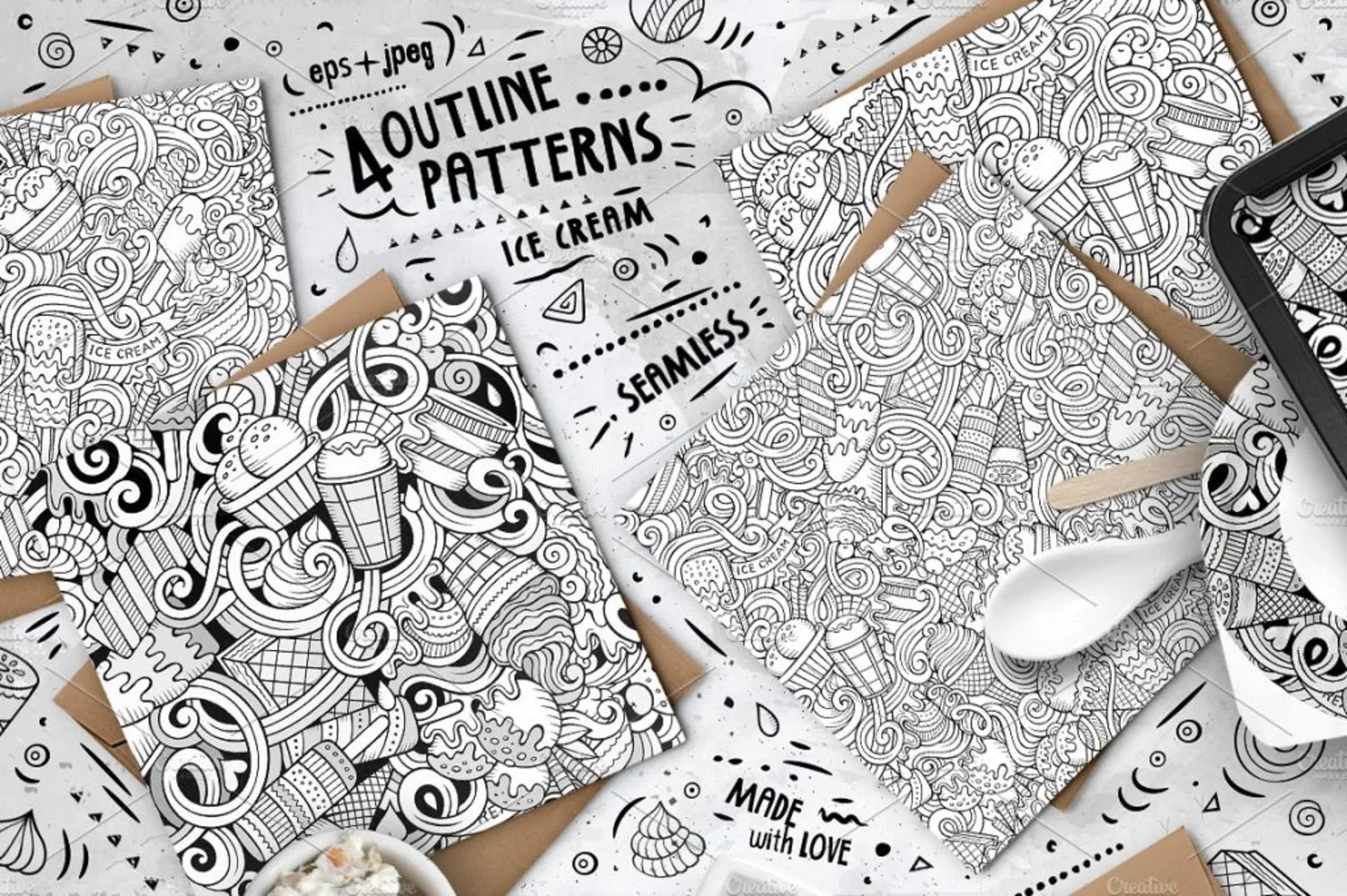 17 14款手绘风冰淇淋矢量无缝背景纹理插图素材 14_Ice_Cream_Seamless_Patterns_Pack