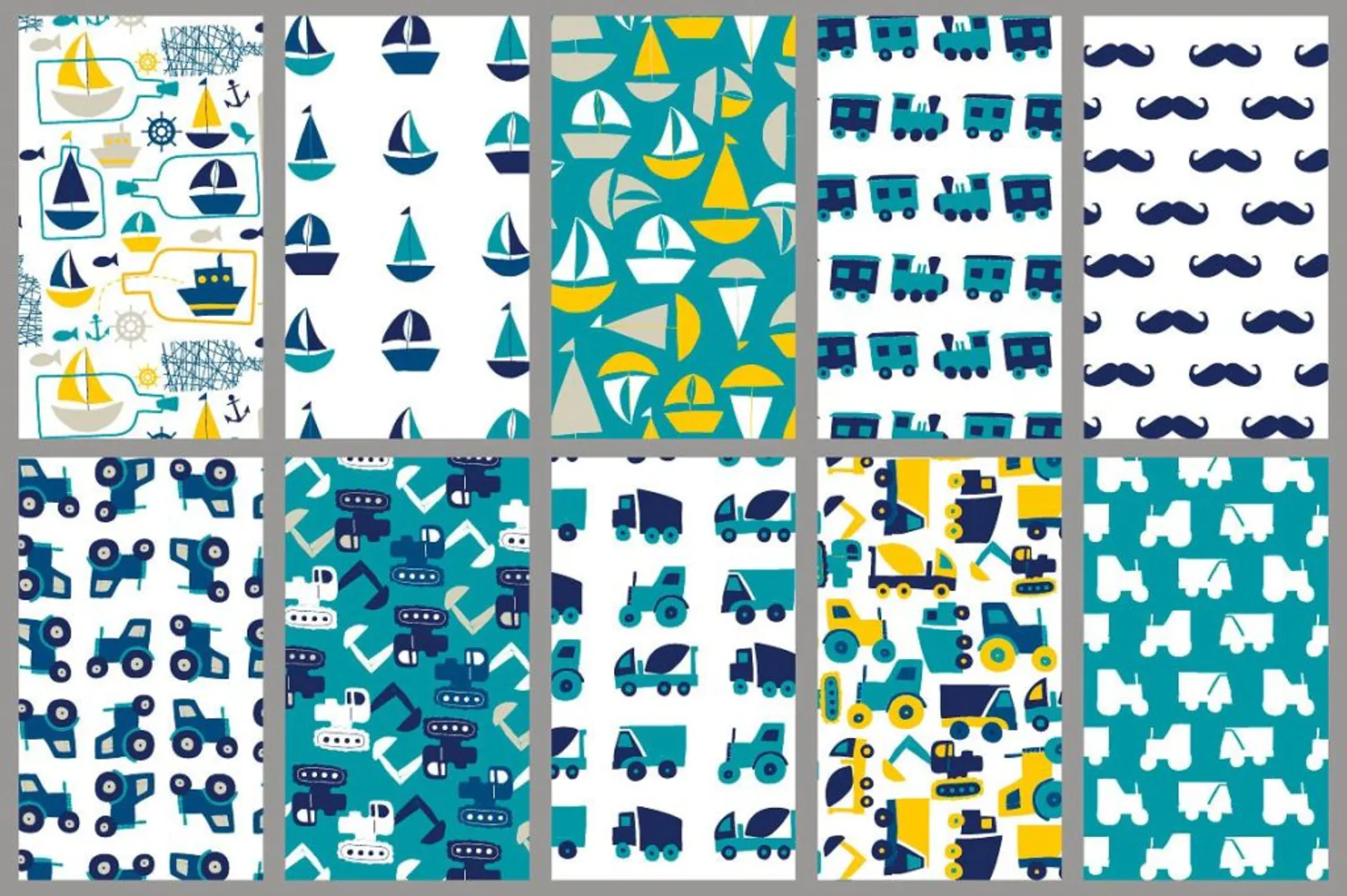 18 可爱卡通动物矢量无缝背景插图素材 for_BOYS_Seamless_Patterns_1528261