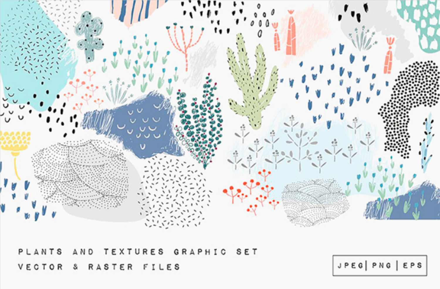36 矢量花卉海藻植物纹理插画元素素材包Vector Plants and Textures